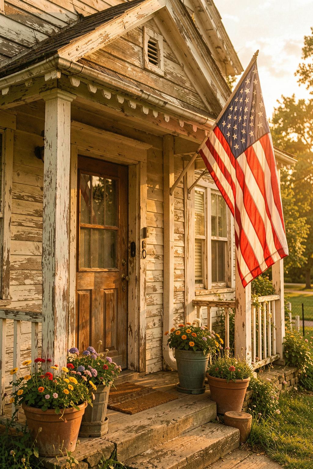 An American flag beside the front door of Horizon Living