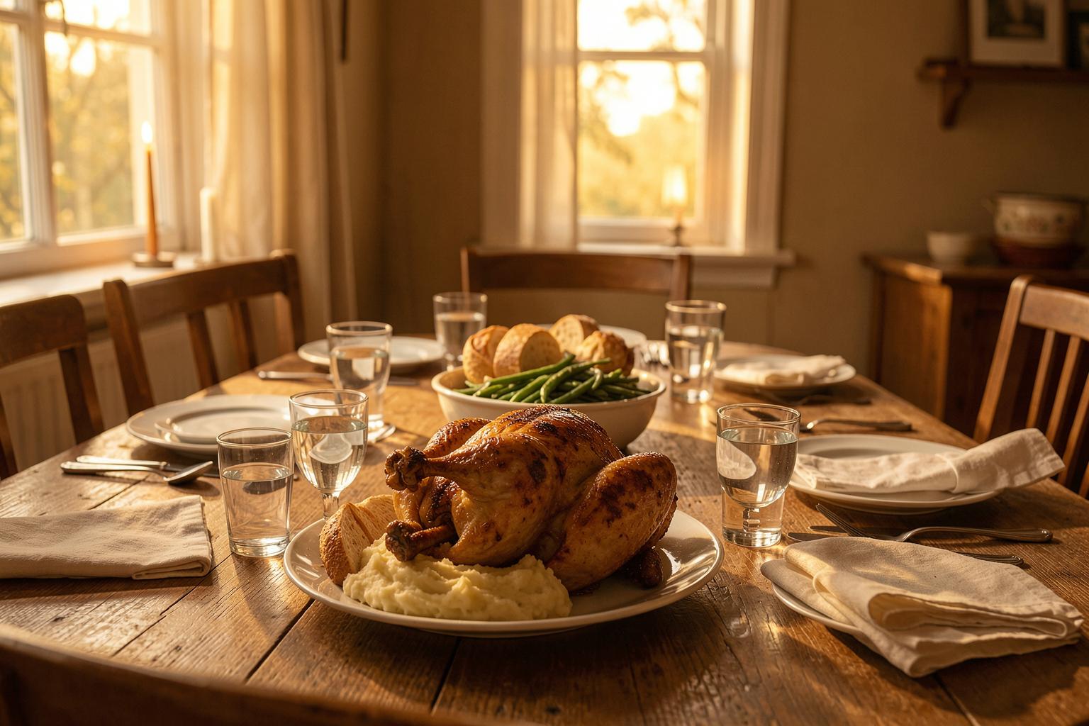 A family-style dinner table set for six at Horizon Living